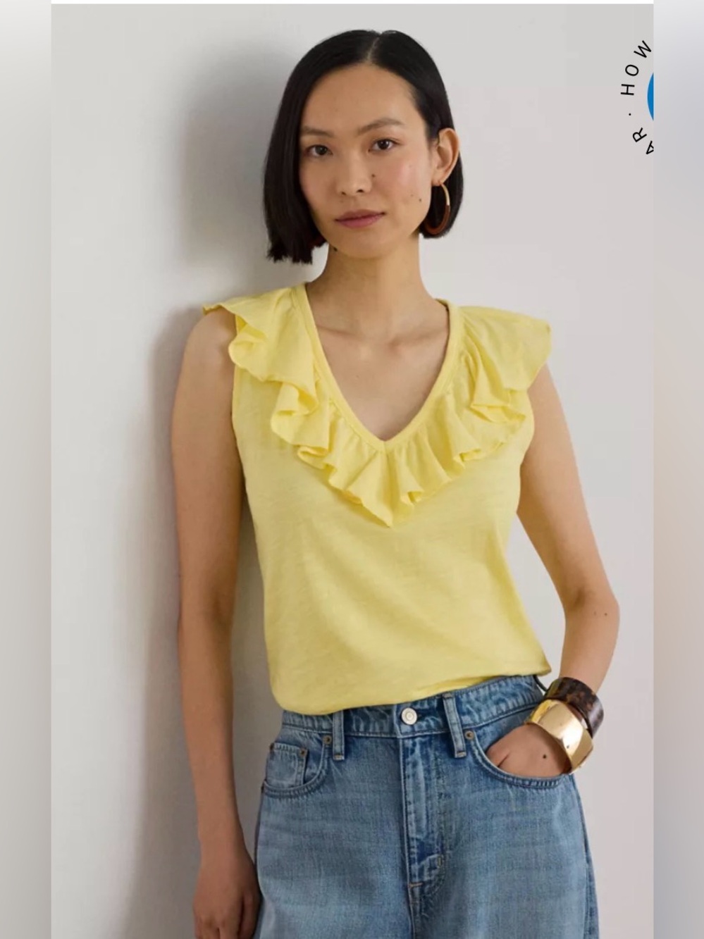 Ralph Lauren Yellow Ruffle V-Neck Sleeveless Tank